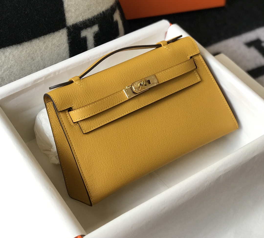 Hermes Mini Kelly Pouchette Epsom Leather H230228 Yellow