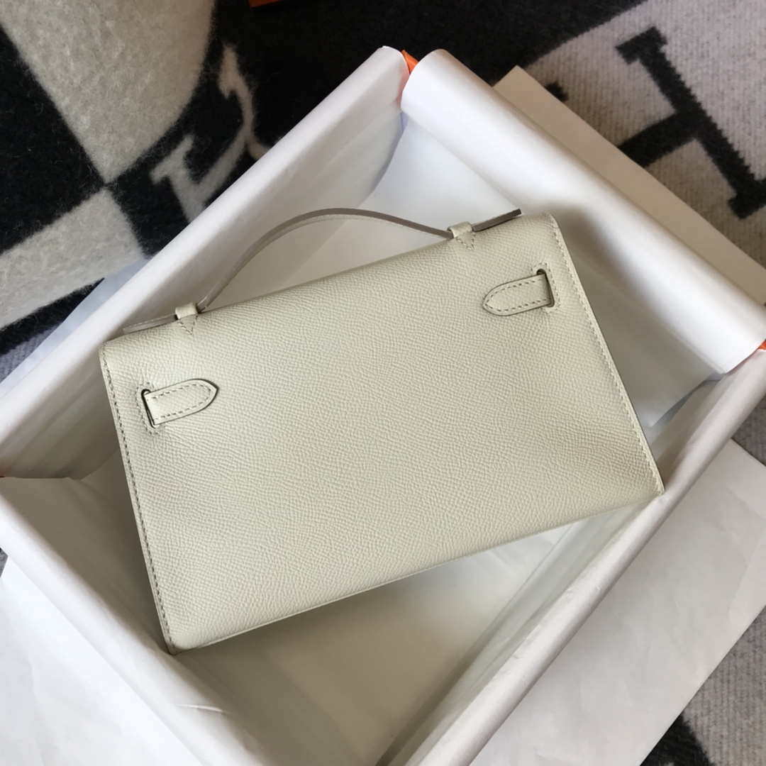 Hermes Mini Kelly Pouchette Epsom Leather H230230 White