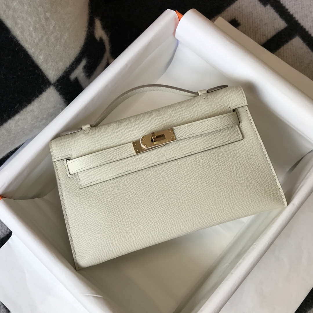 Hermes Mini Kelly Pouchette Epsom Leather H230230 White