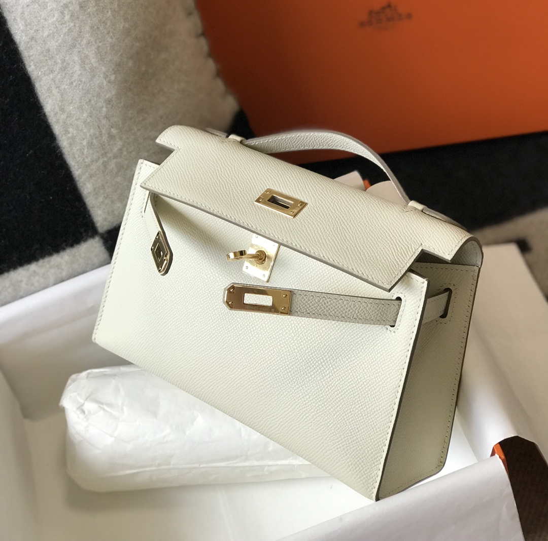 Hermes Mini Kelly Pouchette Epsom Leather H230230 White - Default Title - View 4