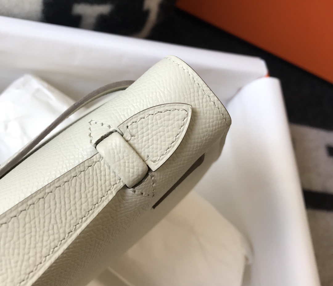 Hermes Mini Kelly Pouchette Epsom Leather H230230 White - Default Title - View 5