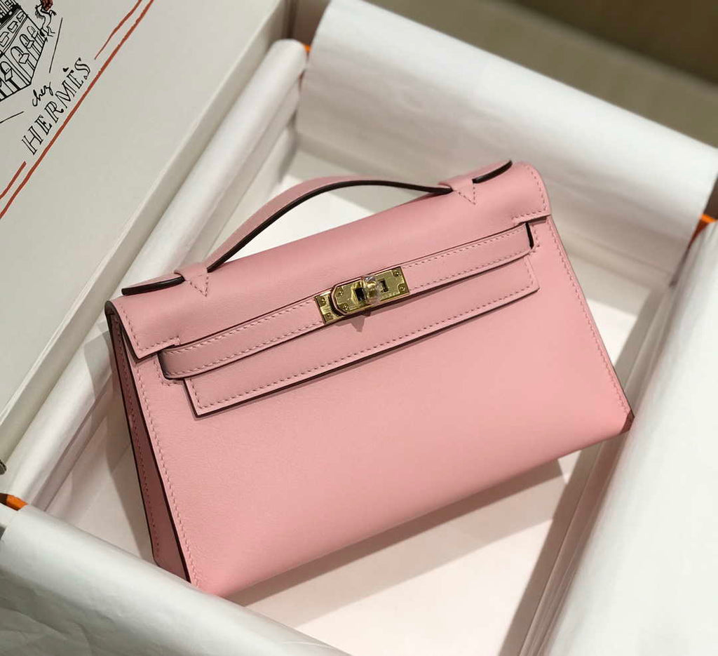 Hermes Kelly Pouchette Swift Leather clutch bag Gold H230251