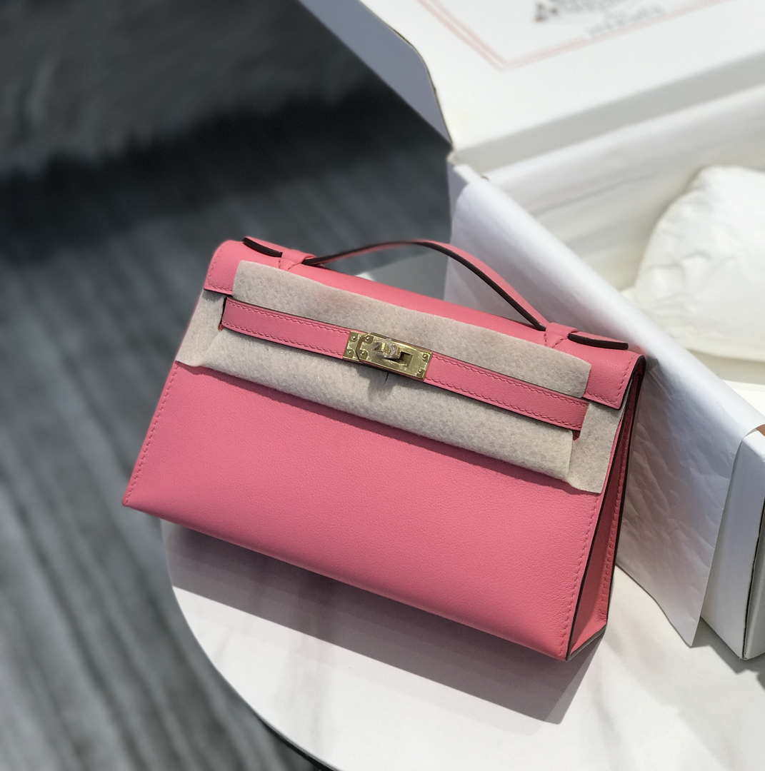 Hermes Mini Kelly Pouchette Swift Leather clutch bag Gold H230250