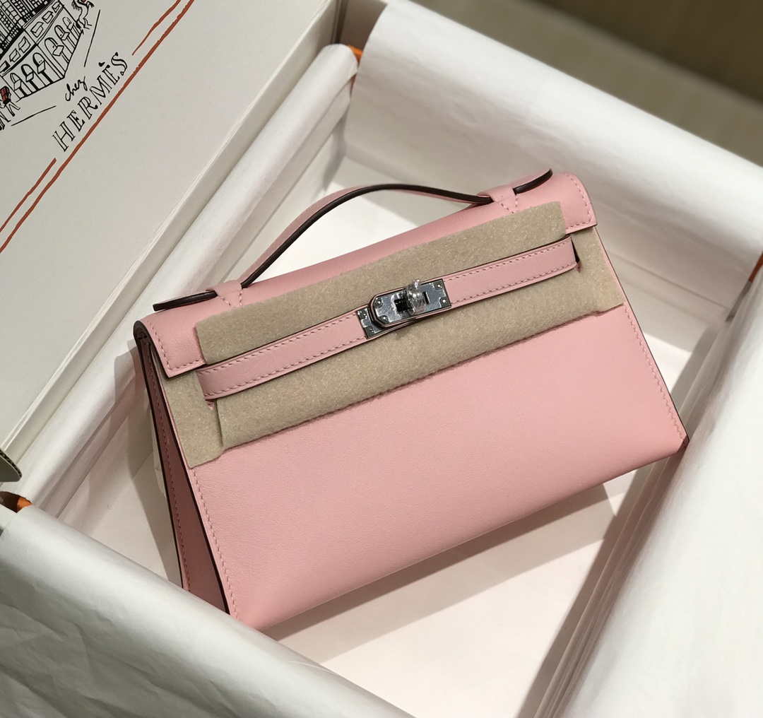 Hermes Mini Kelly Pouchette Swift Leather clutch bag Silver H230252 - Default Title - View 1