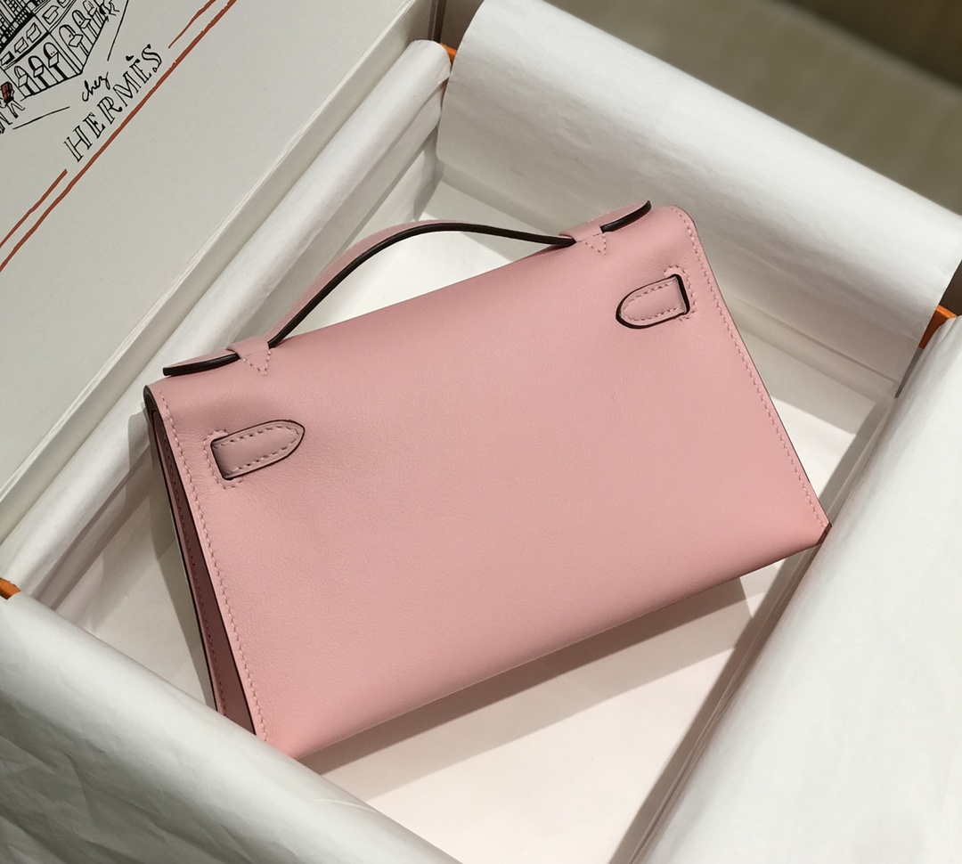 Hermes Mini Kelly Pouchette Swift Leather clutch bag Silver H230252 - Default Title - View 2