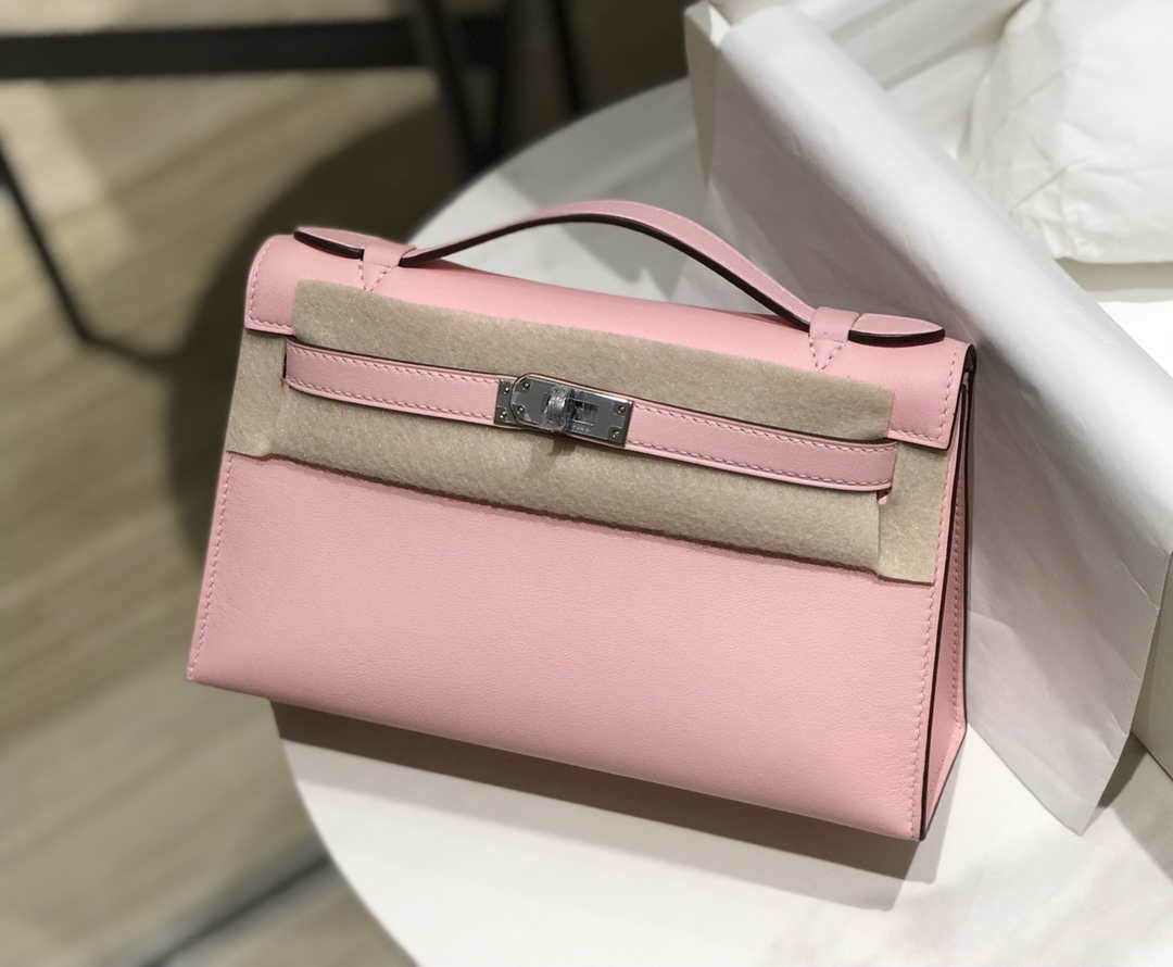 Hermes Mini Kelly Pouchette Swift Leather clutch bag Silver H230252