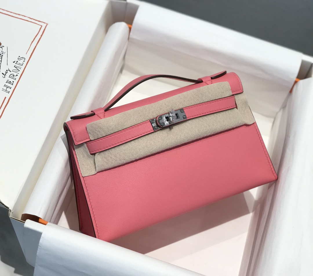 Hermes Mini Kelly Pouchette Swift Leather clutch bag Silver H230253 - Default Title - View 1