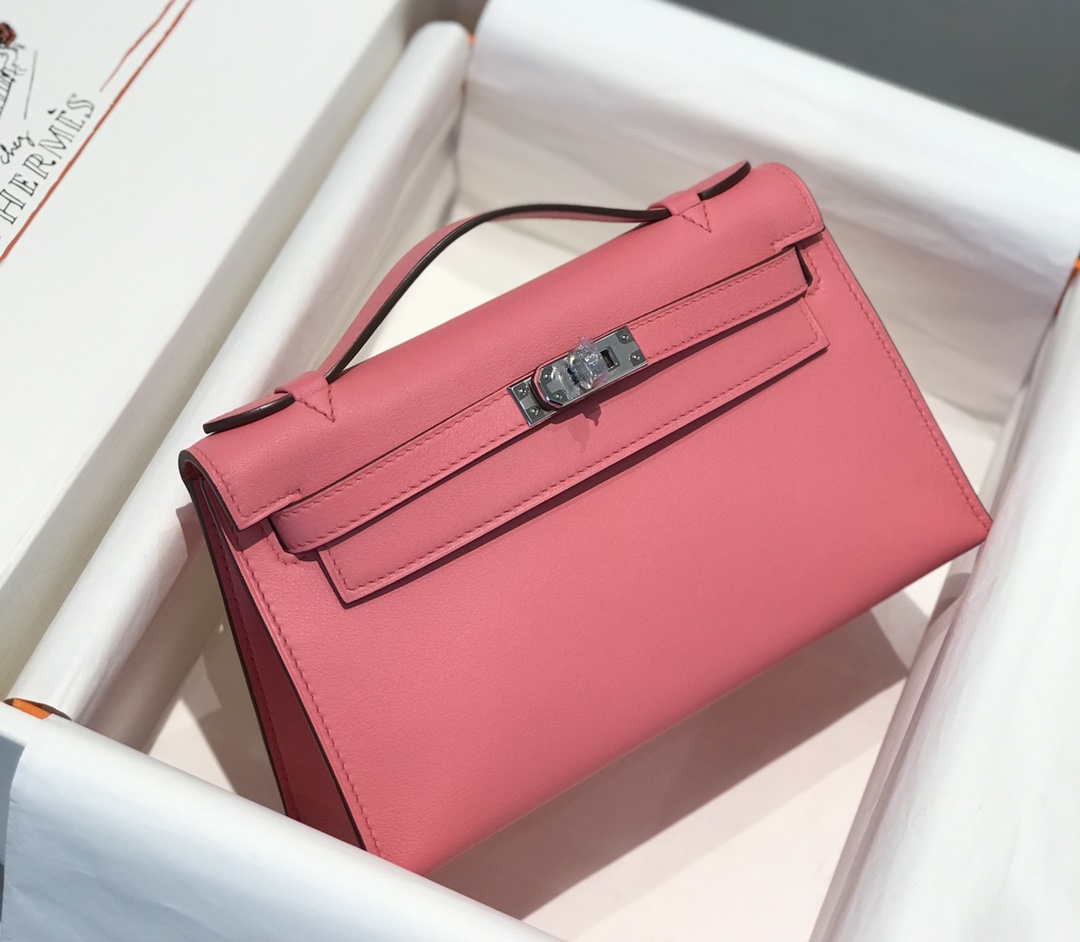Hermes Mini Kelly Pouchette Swift Leather clutch bag Silver H230253