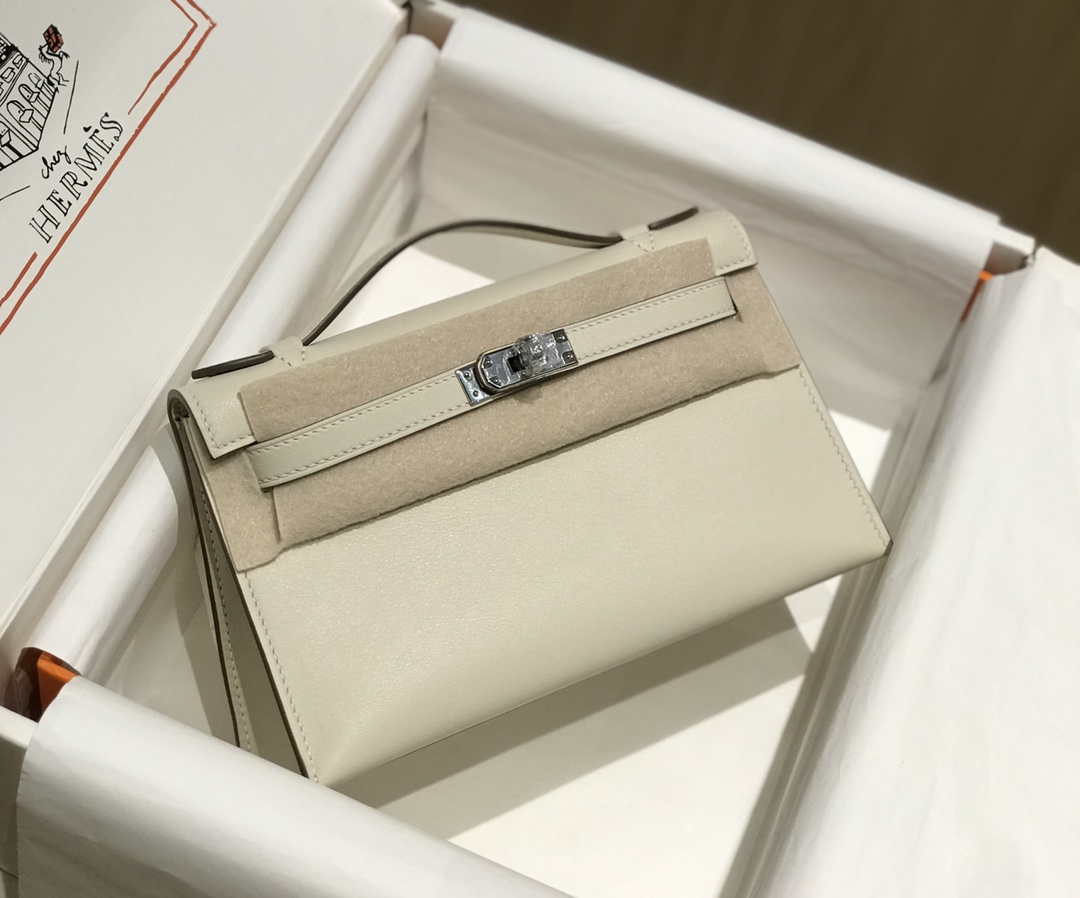 Hermes Mini Kelly Pouchette Swift Leather clutch bag Silver H230255 - Default Title - View 1