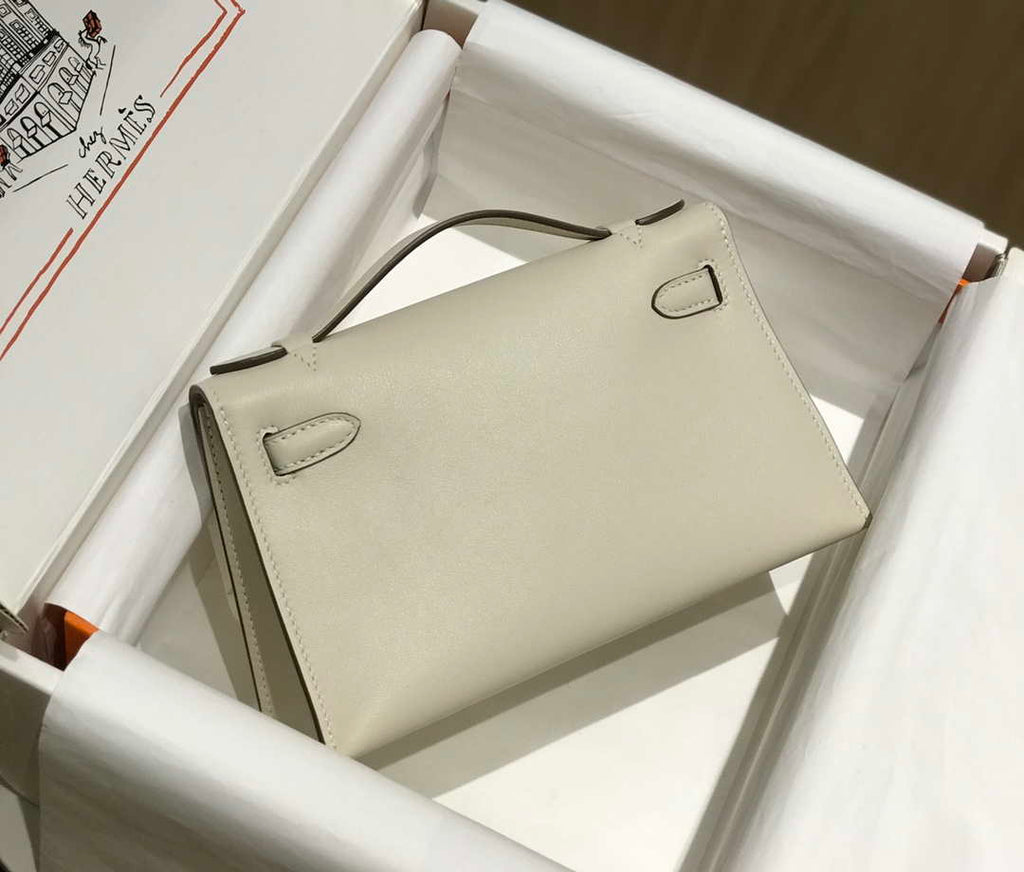 Hermes Mini Kelly Pouchette Swift Leather clutch bag Silver H230255