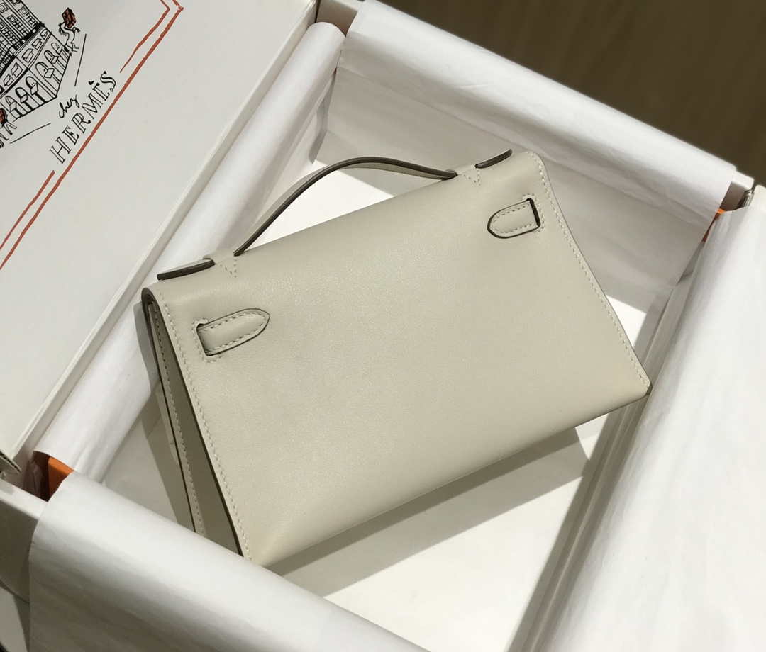 Hermes Mini Kelly Pouchette Swift Leather clutch bag Silver H230255