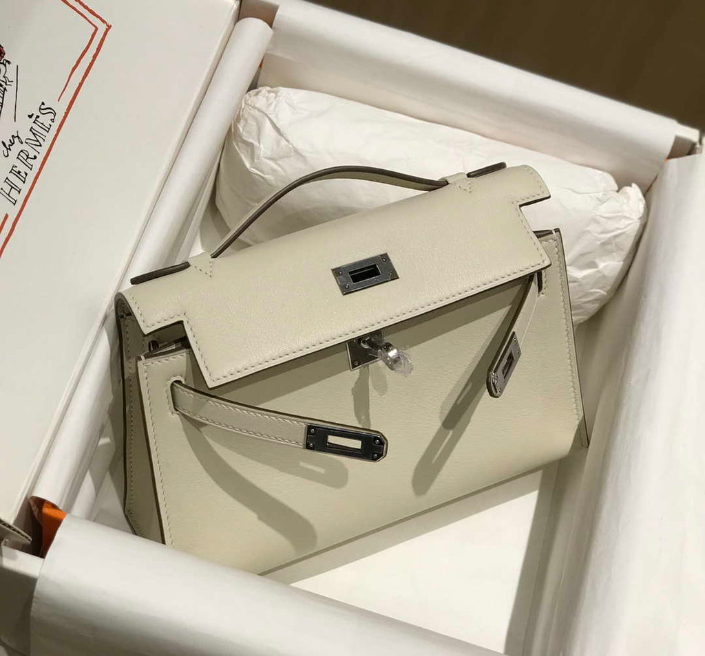 Hermes Mini Kelly Pouchette Swift Leather clutch bag Silver H230255