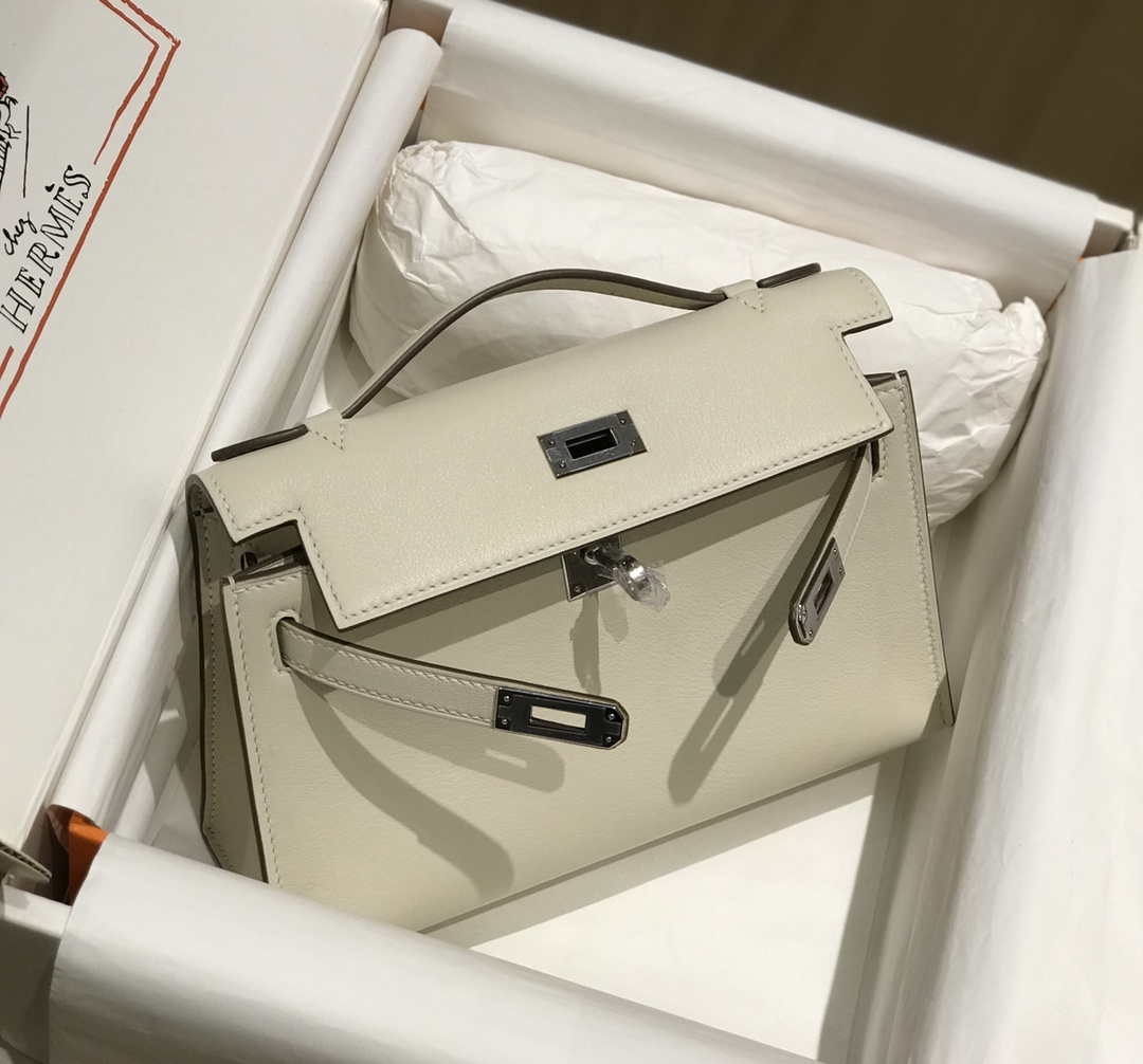 Hermes Mini Kelly Pouchette Swift Leather clutch bag Silver H230255 - Default Title - View 4