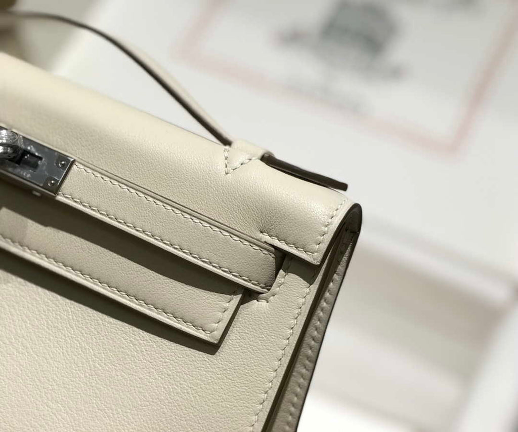 Hermes Mini Kelly Pouchette Swift Leather clutch bag Silver H230255