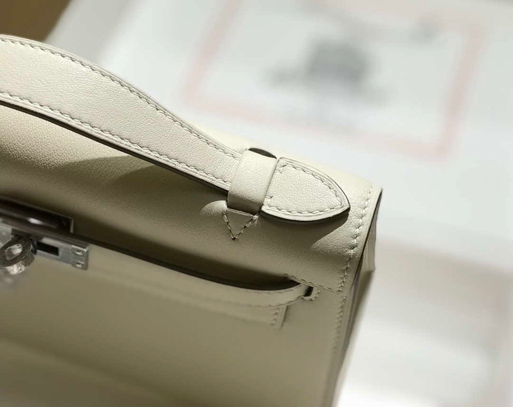 Hermes Mini Kelly Pouchette Swift Leather clutch bag Silver H230255