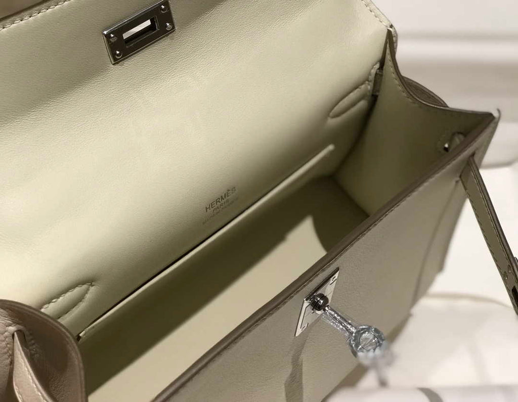 Hermes Mini Kelly Pouchette Swift Leather clutch bag Silver H230255
