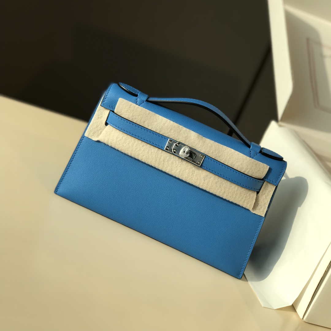 Hermes Kelly Pouchette Swift Leather clutch bag Silver H230256 - Default Title - View 1