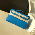 Hermes Kelly Pouchette Swift Leather clutch bag Silver H230256