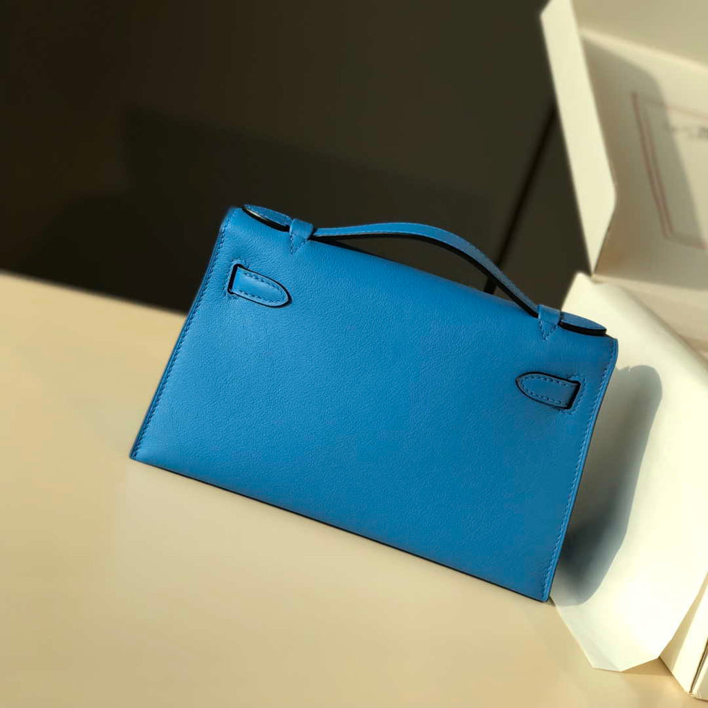 Hermes Kelly Pouchette Swift Leather clutch bag Silver H230256