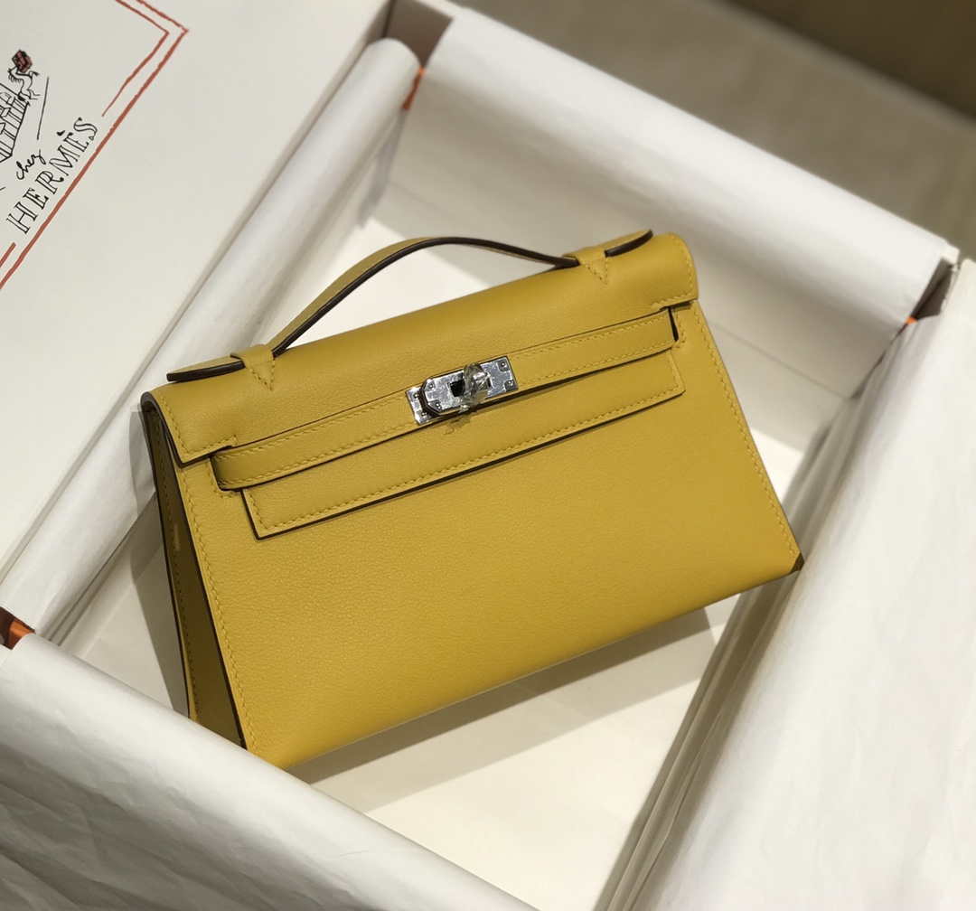 Hermes Kelly Pouchette Swift Leather clutch bag Silver H230257 - Default Title - View 2