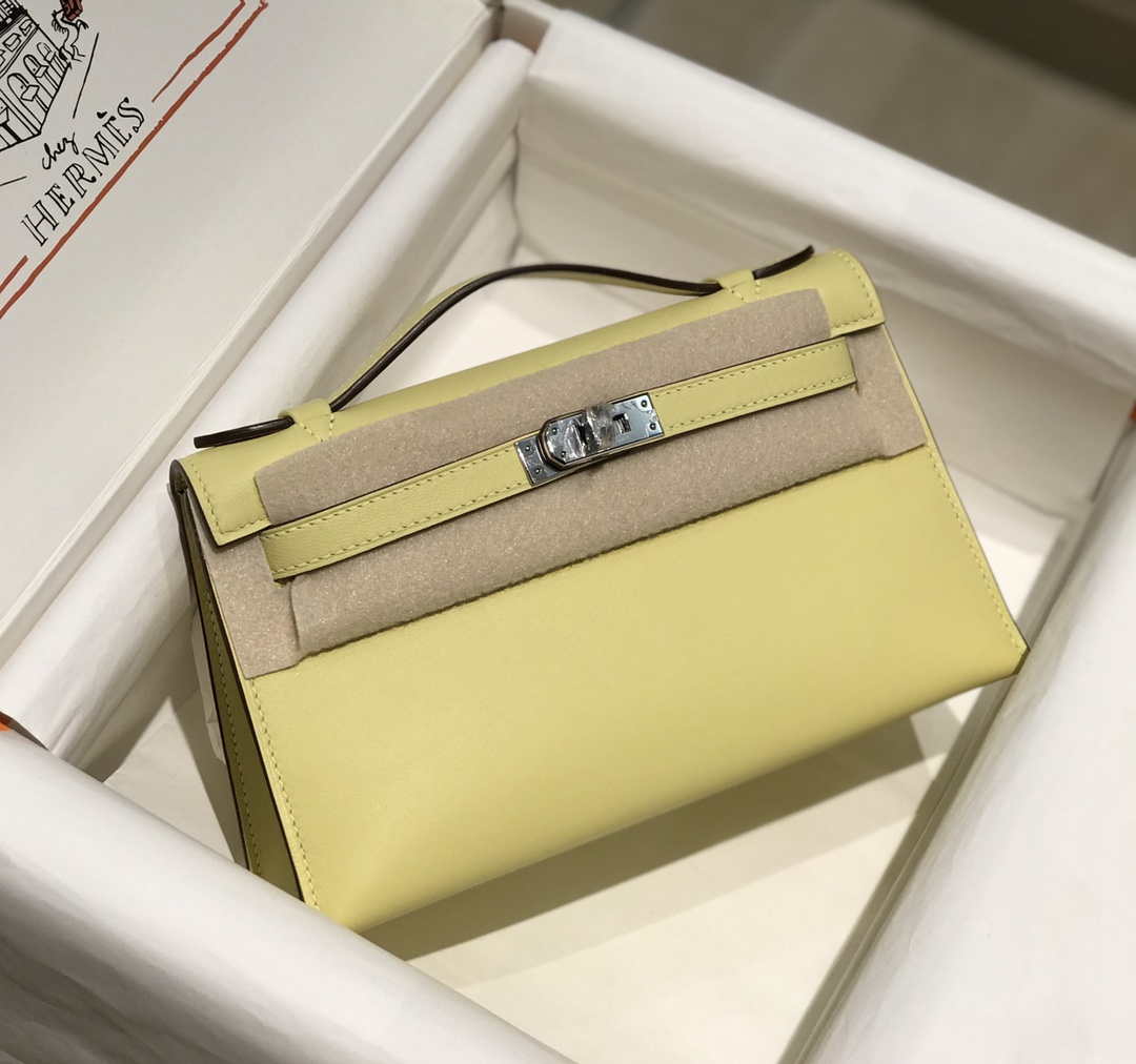 Hermes Kelly Pouchette Swift Leather clutch bag Silver H230260 - Default Title - View 1