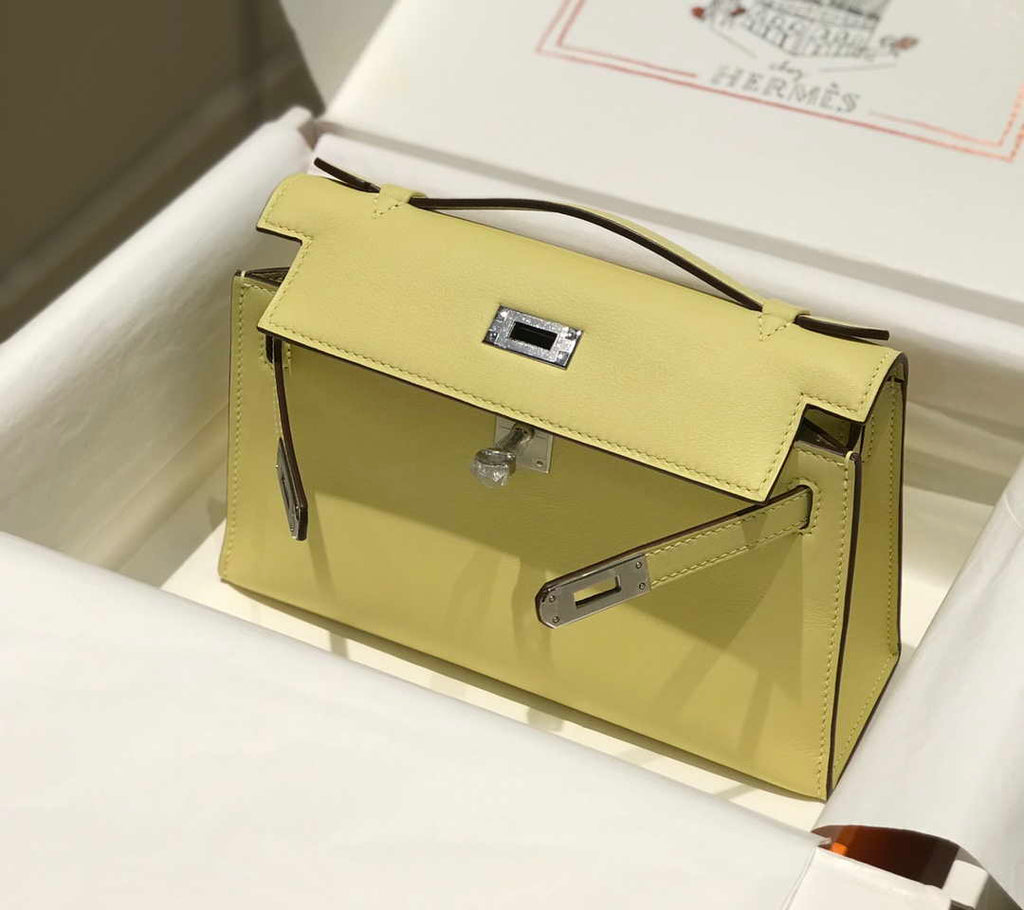 Hermes Kelly Pouchette Swift Leather clutch bag Silver H230260