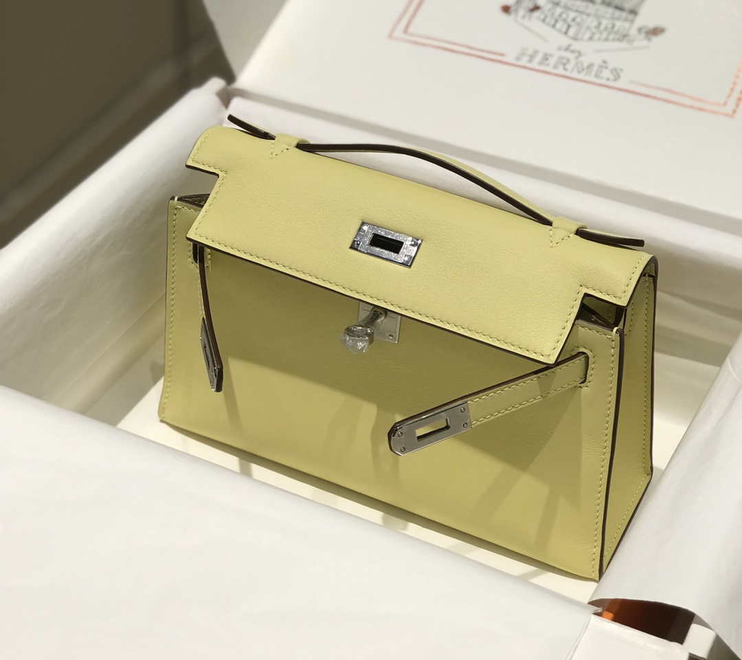 Hermes Kelly Pouchette Swift Leather clutch bag Silver H230260 - Default Title - View 4