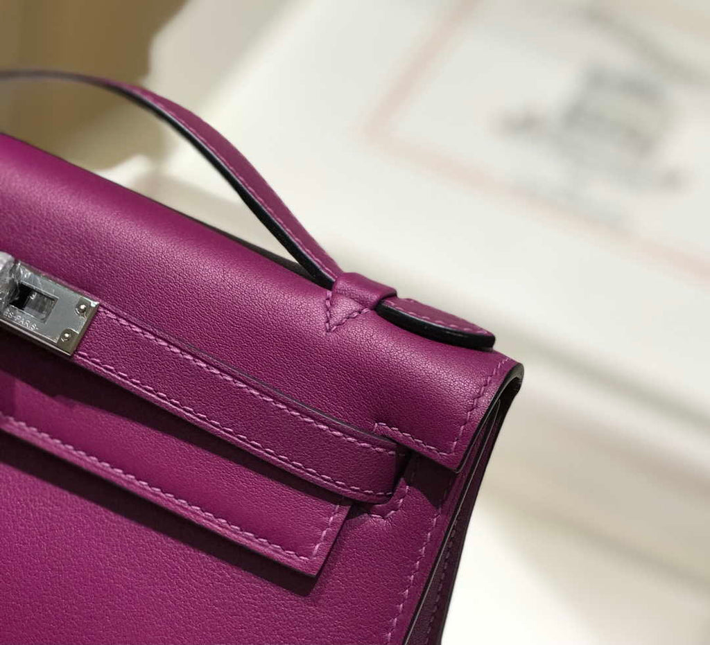 Hermes Kelly Pouchette Swift Leather clutch bag Silver H230261