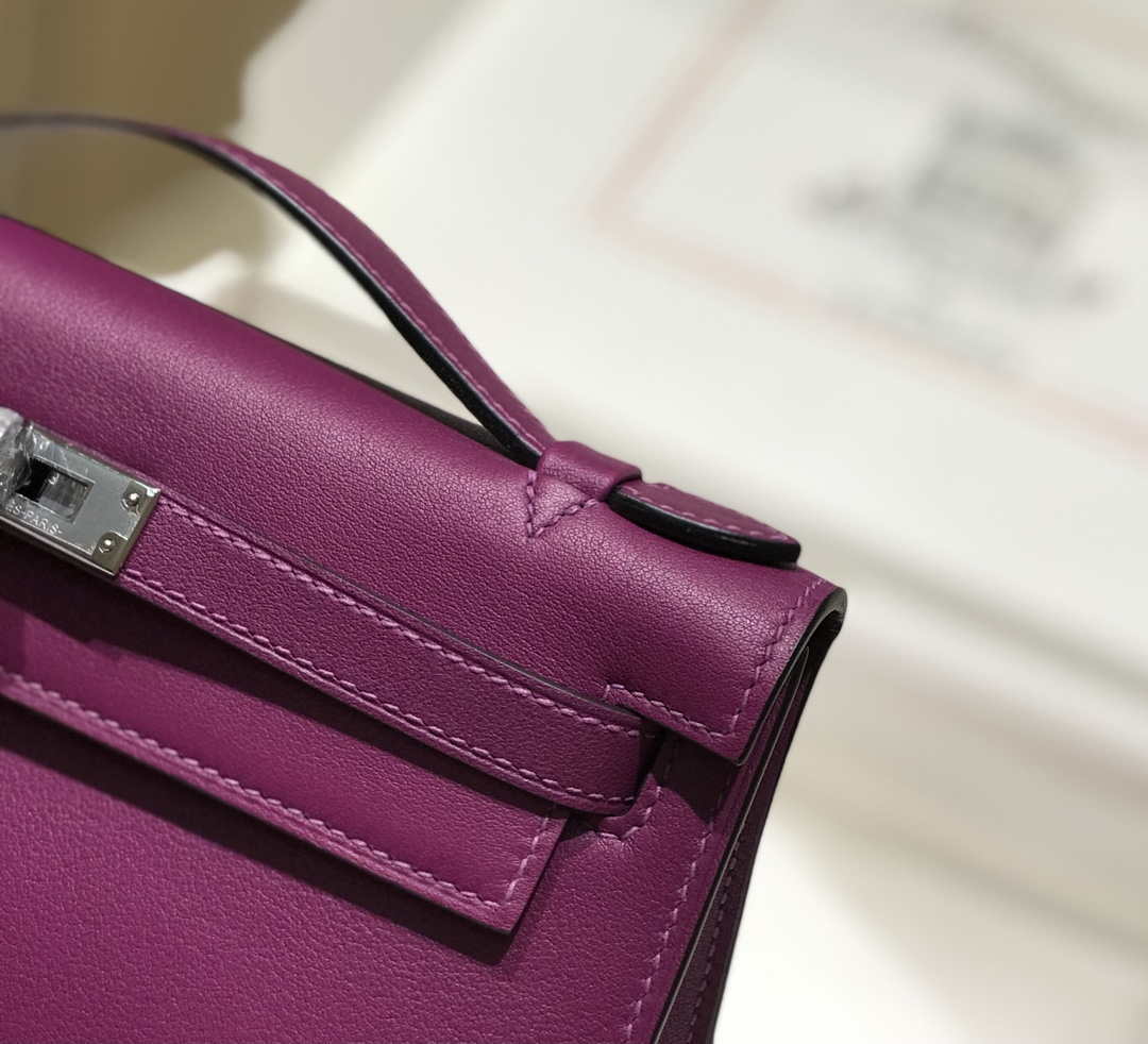 Hermes Kelly Pouchette Swift Leather clutch bag Silver H230261 - Default Title - View 5