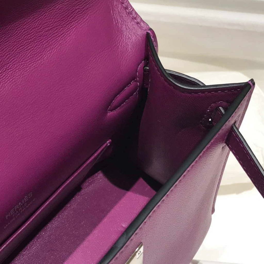 Hermes Kelly Pouchette Swift Leather clutch bag Silver H230261