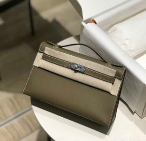 Hermes Kelly Pouchette Swift Leather clutch bag Silver H230262 - Default Title - View 1