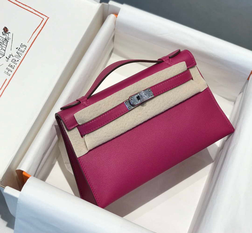 Hermes Kelly Pouchette Swift Leather clutch bag Silver H230263