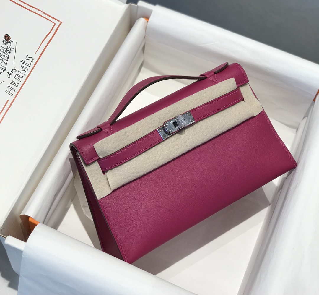 Hermes Kelly Pouchette Swift Leather clutch bag Silver H230263 - Default Title - View 1