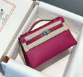 Hermes Kelly Pouchette Swift Leather clutch bag Silver H230263