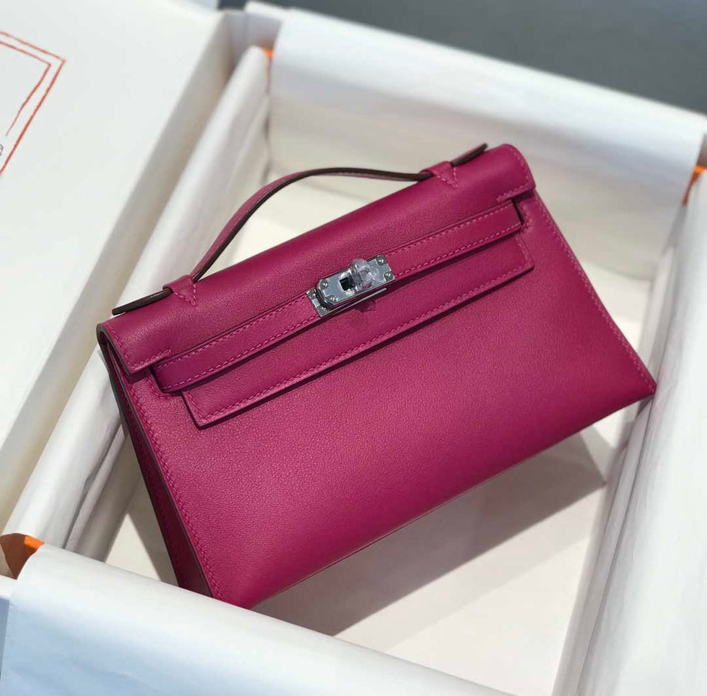 Hermes Kelly Pouchette Swift Leather clutch bag Silver H230263