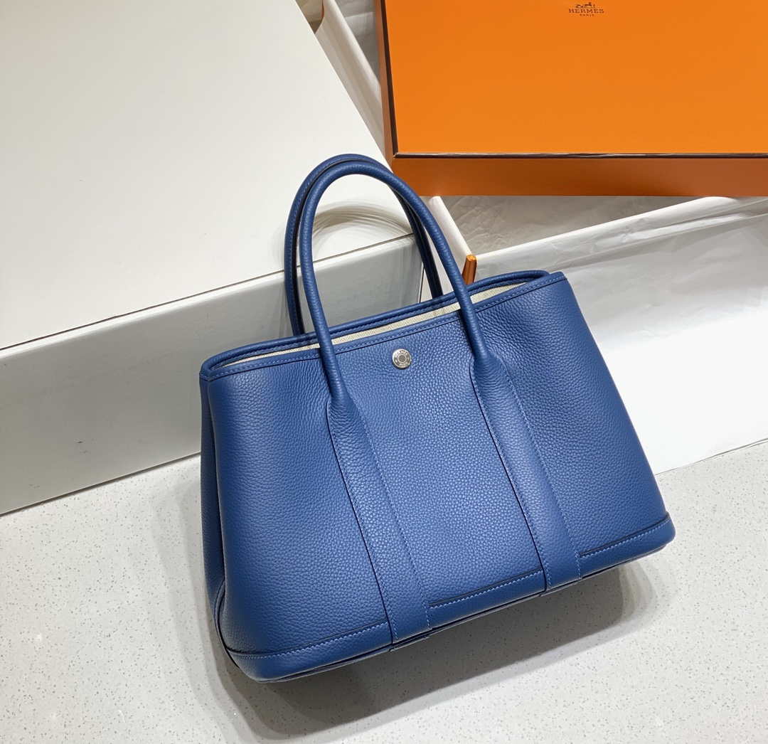 Hermes Blue Clemence Garden Party 30cm Bag H239040 - Default Title - View 1