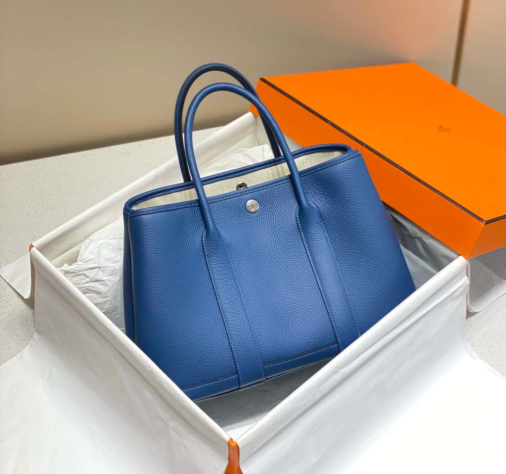 Hermes Blue Clemence Garden Party 30cm Bag H239040