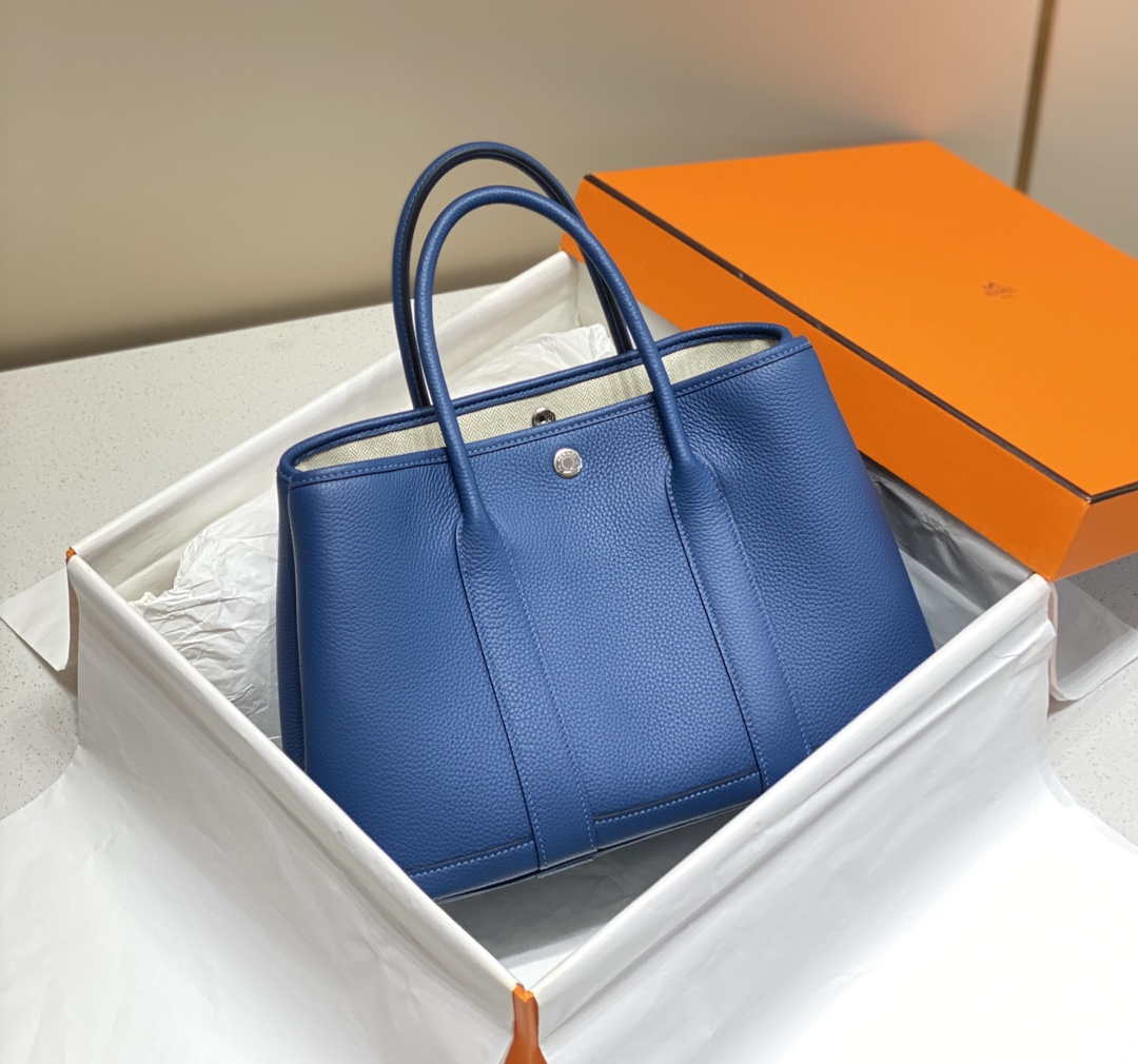 Hermes Blue Clemence Garden Party 30cm Bag H239040 - Default Title - View 2