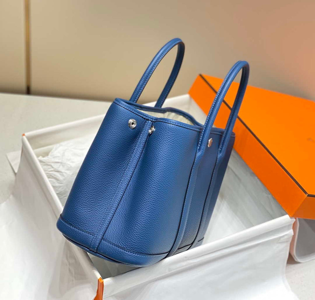 Hermes Blue Clemence Garden Party 30cm Bag H239040