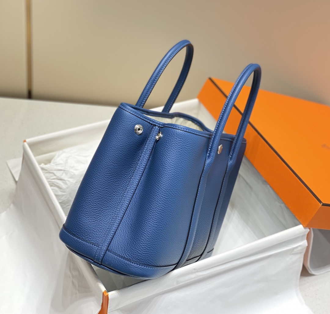 Hermes Blue Clemence Garden Party 30cm Bag H239040 - Default Title - View 3