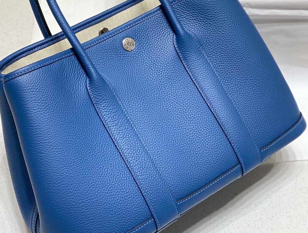 Hermes Blue Clemence Garden Party 30cm Bag H239040