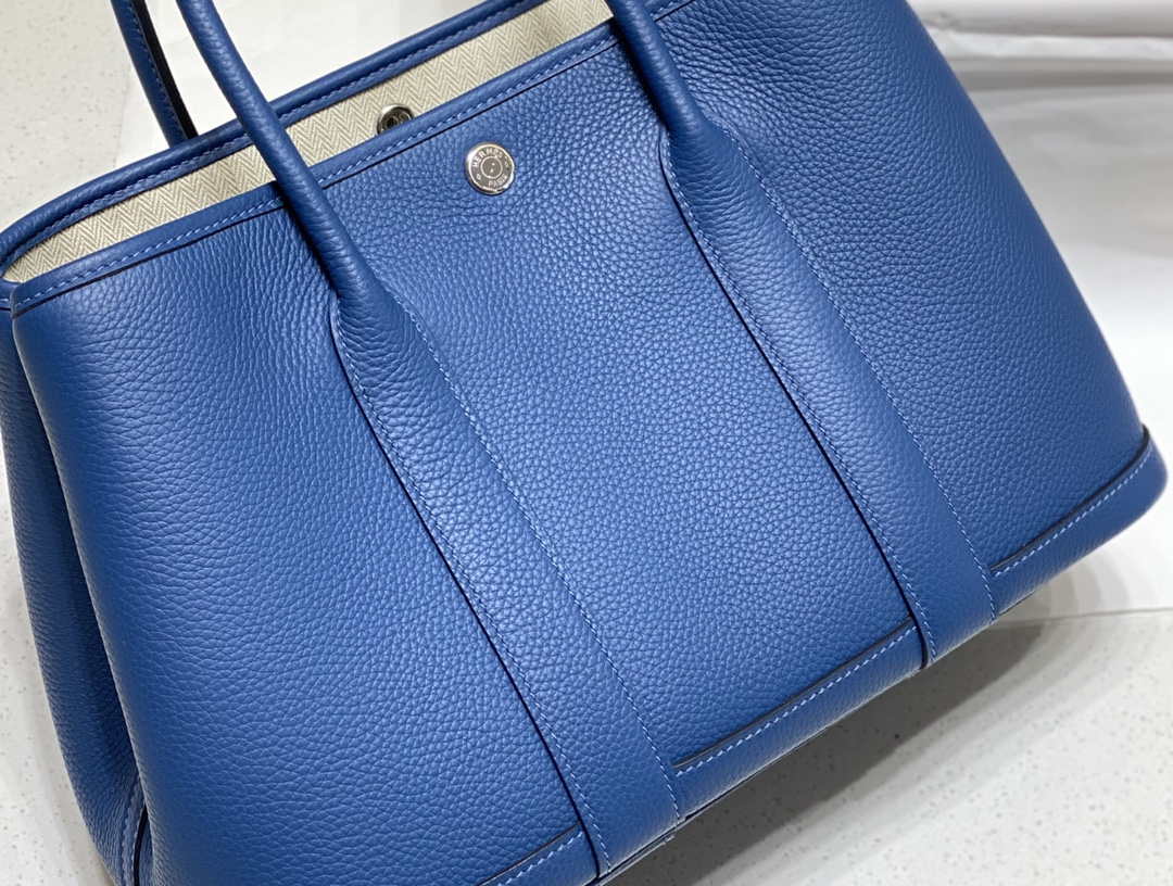 Hermes Blue Clemence Garden Party 30cm Bag H239040 - Default Title - View 6