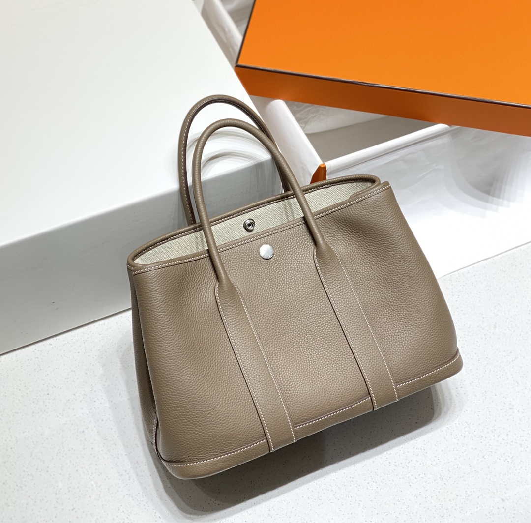 Hermes Gray Clemence Garden Party 30cm Bag H239044 - Default Title - View 1