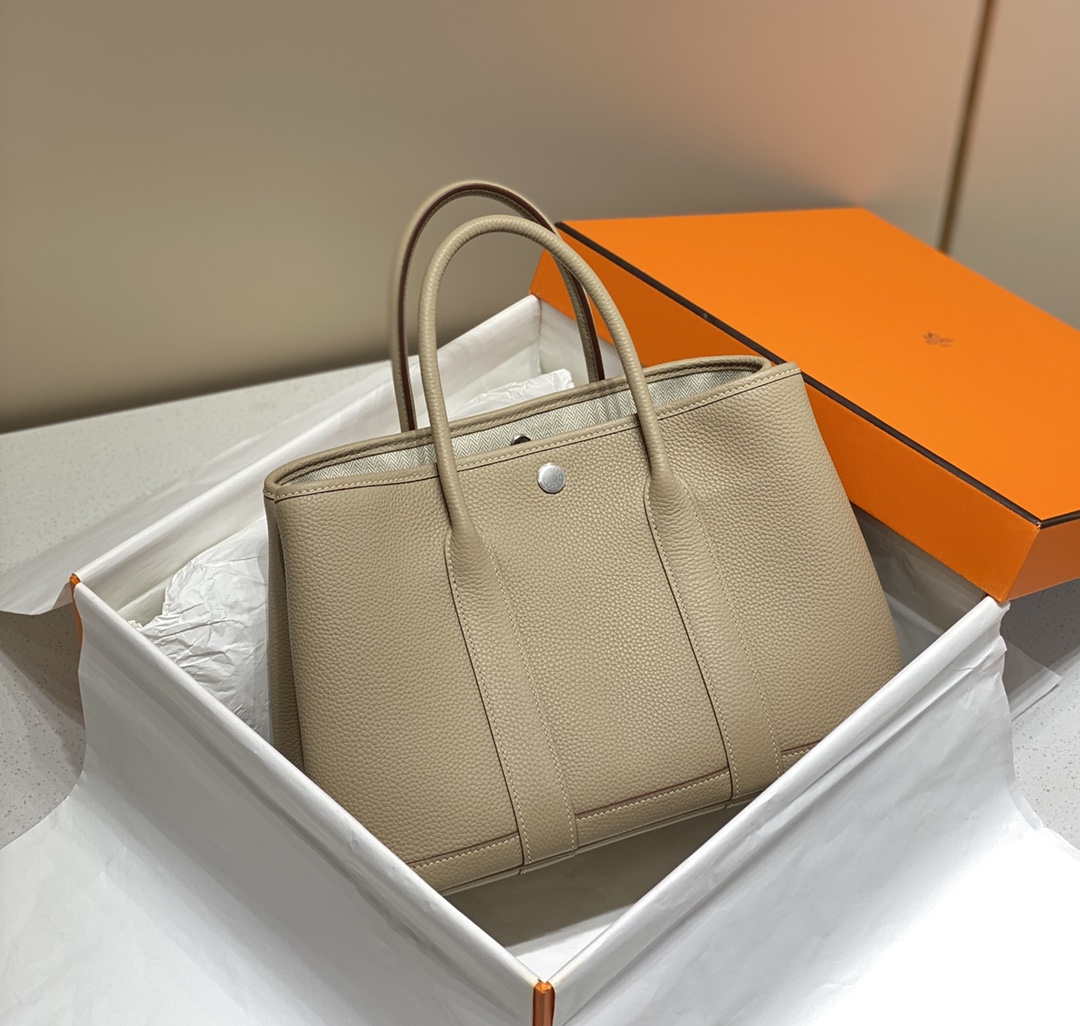Hermes Light Gray Clemence Garden Party 30cm Bag H239045 - Default Title - View 2