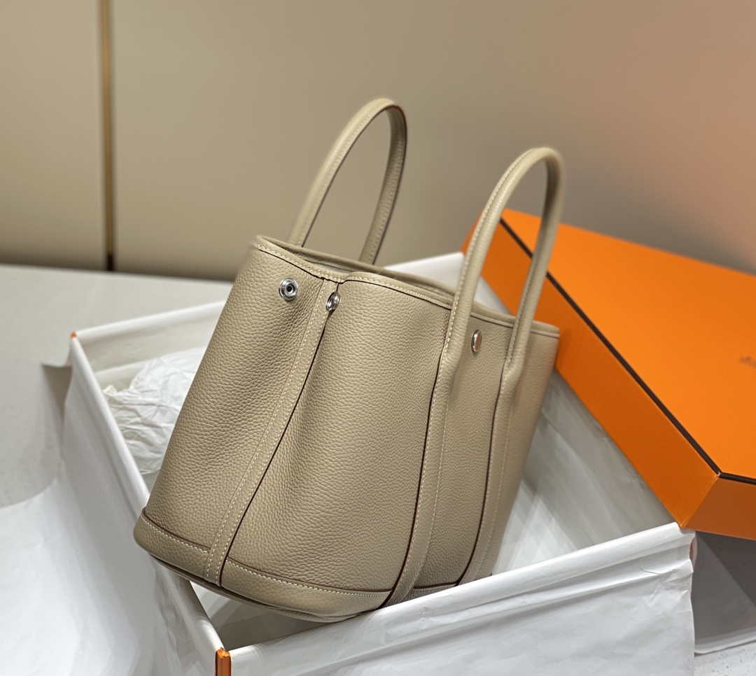 Hermes Light Gray Clemence Garden Party 30cm Bag H239045 - Default Title - View 3