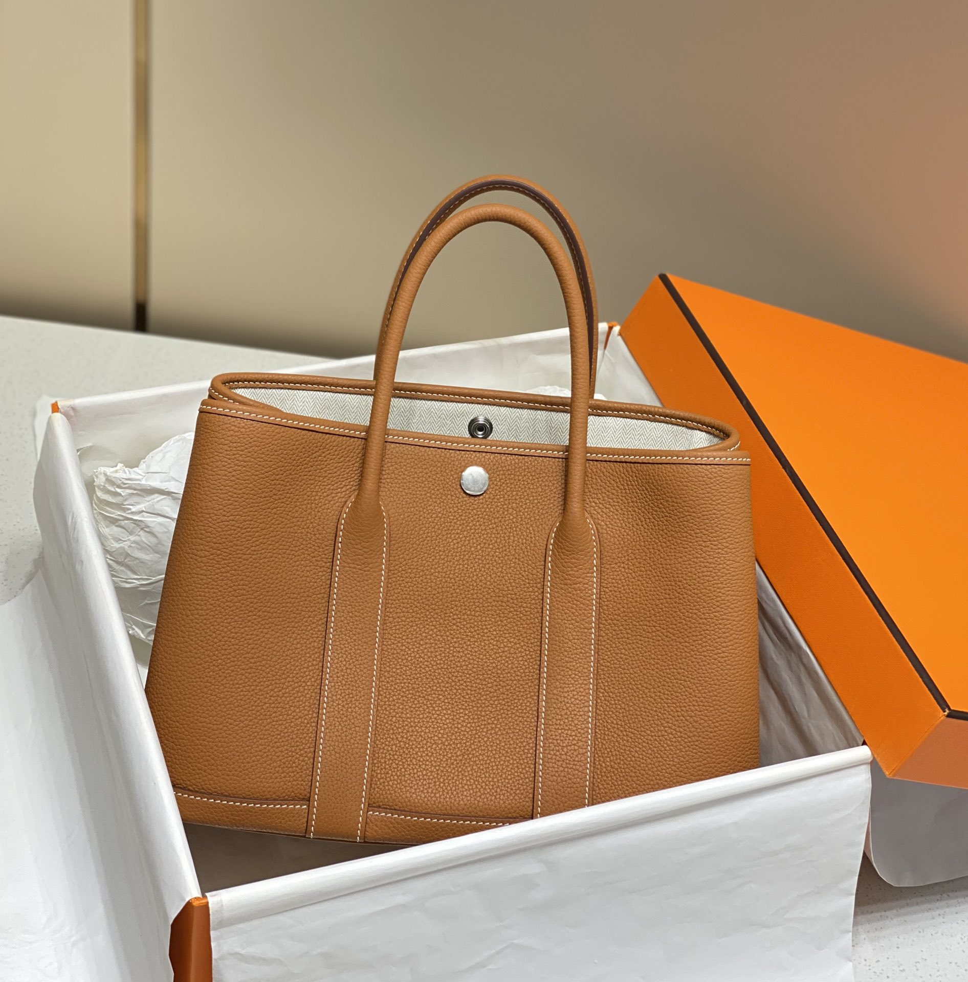 Hermes Brown Clemence Garden Party 30cm Bag H239043 - Default Title - View 2