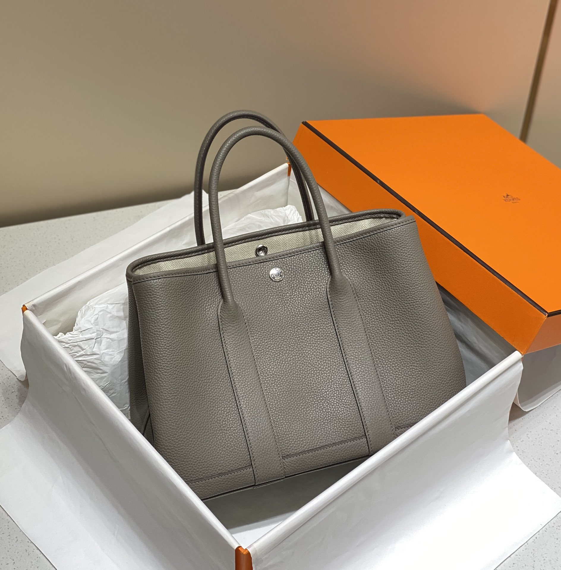 Hermes Light Dark Clemence Garden Party 30cm Bag H239046 - Default Title - View 2
