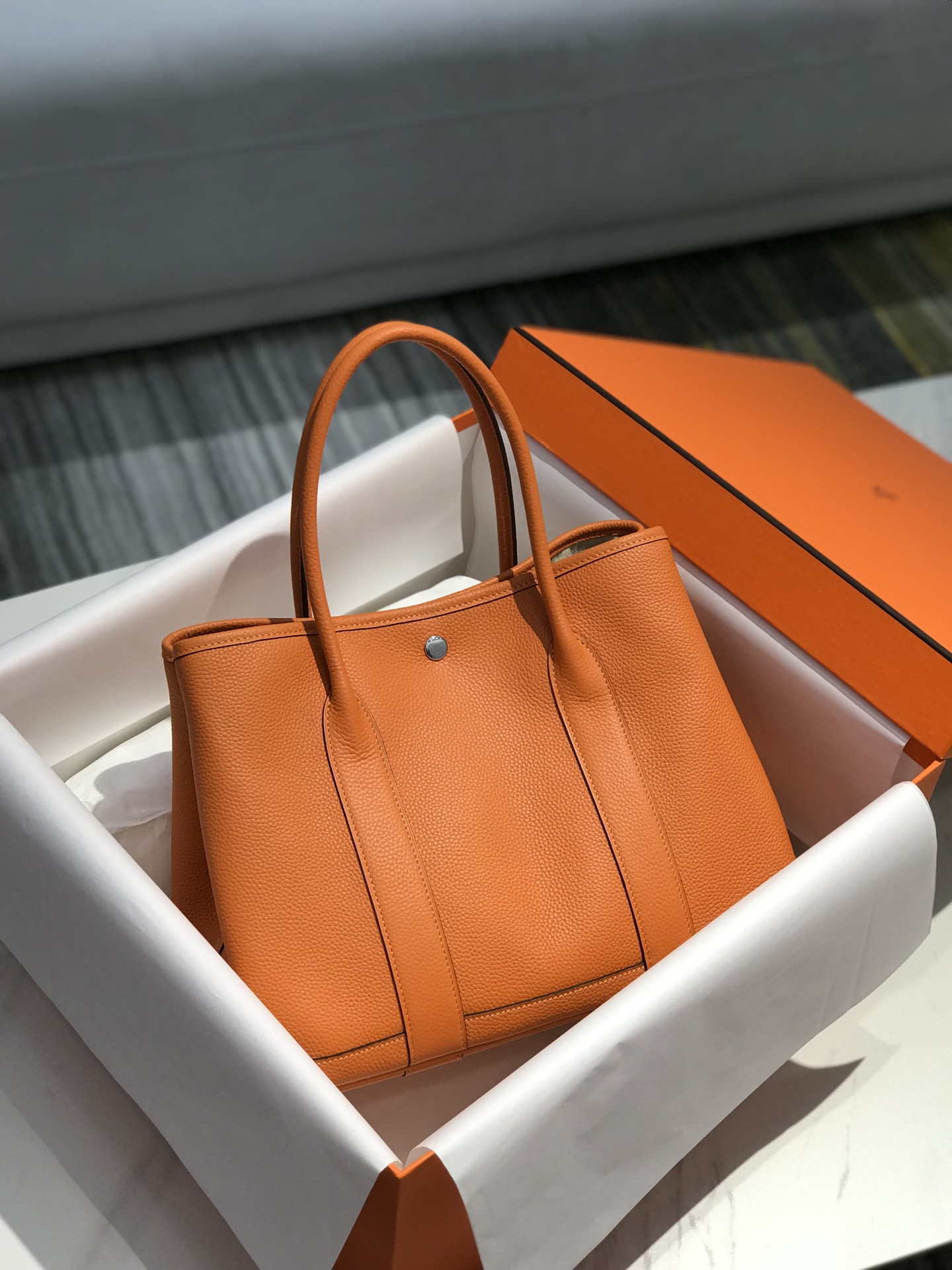 Hermes Orange Clemence Garden Party 30cm Bag H239039