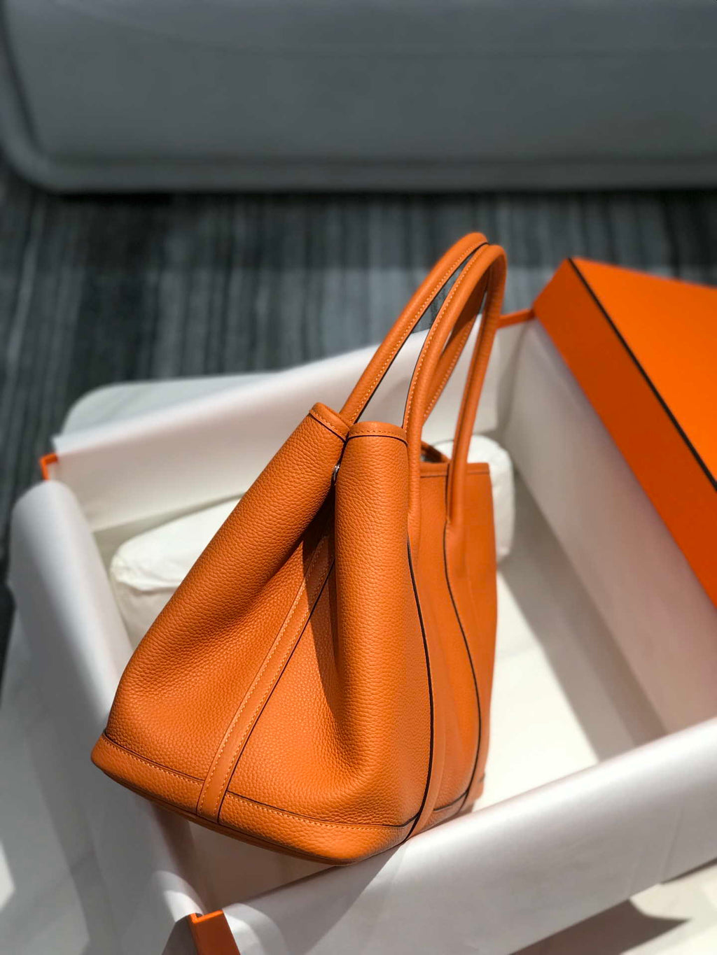 Hermes Orange Clemence Garden Party 30cm Bag H239039