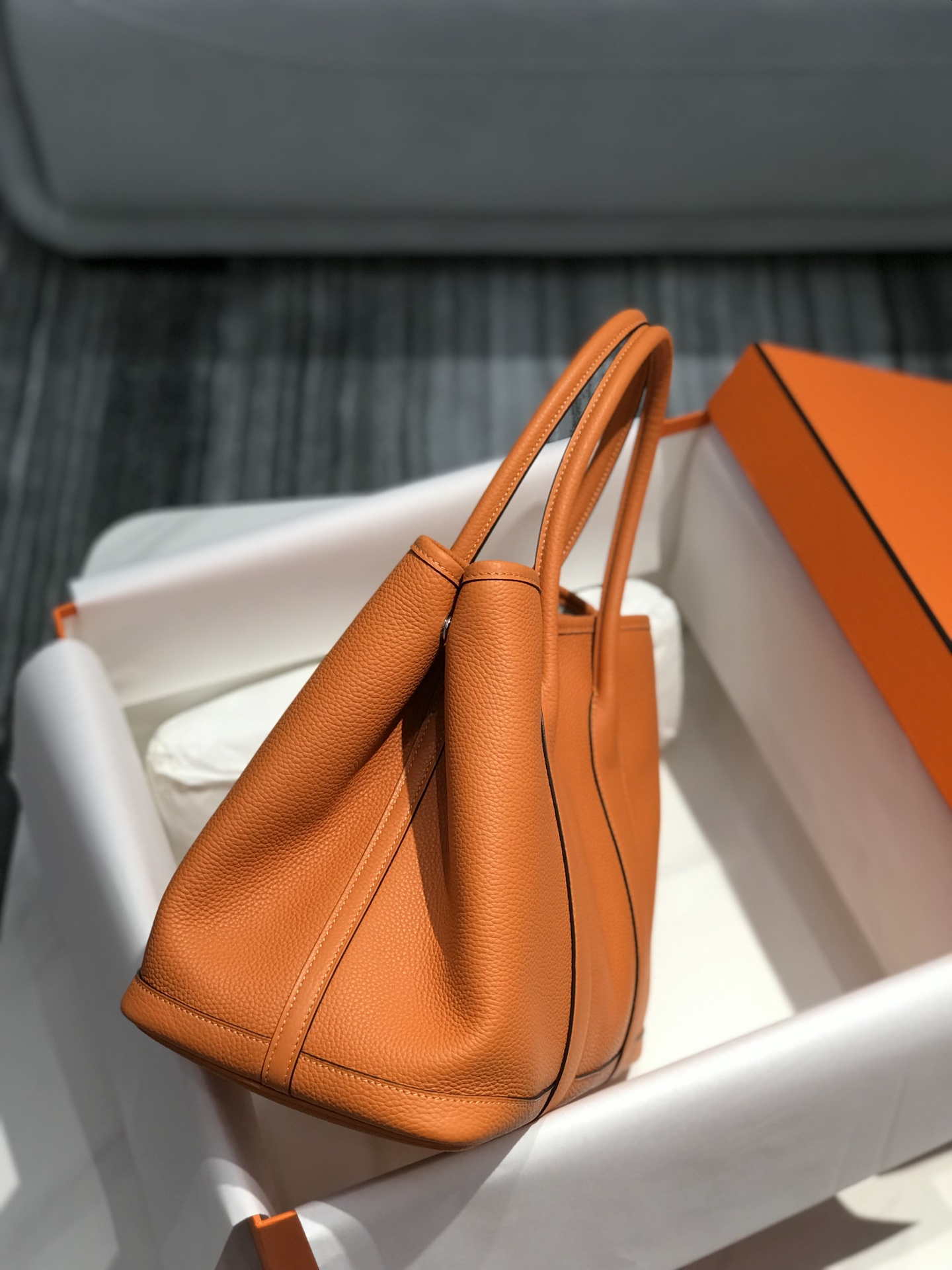 Hermes Orange Clemence Garden Party 30cm Bag H239039 - Default Title - View 3